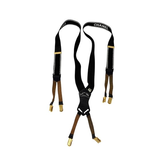 CHANEL Vintage 1994 CC Logo Letter Suspender Belt Black White Cotton [106386] main image 5